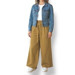 Thread Supply Wide Leg Pants Minimalist‎ Belt High Rise Paper Bag Waist Khaki L